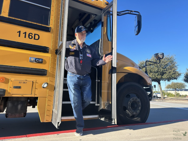 Climbing down the stairs, Donald "Skip" Phipps walks out of his bus. He drives bus 116-D. "I've had some times, driving for other places, when students, students weren't the nicest," Phipps said. "But, (since he's worked with students in Prosper), I just, I just enjoy driving the bus."